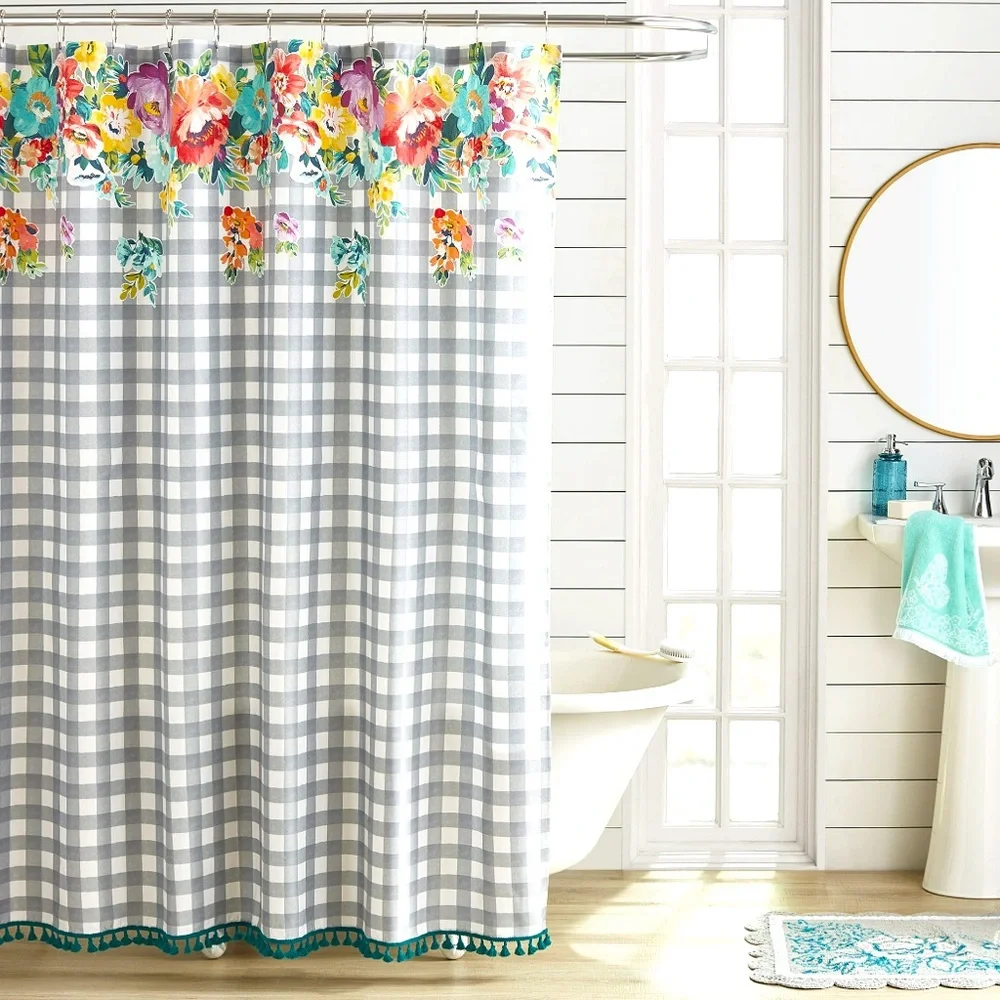 The Pioneer Woman Sweet Romance Gingham Floral Cotton-Rich Shower Curtain